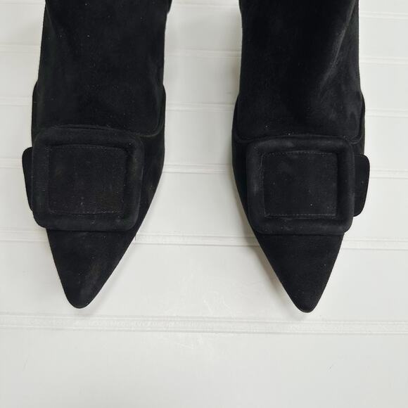Manolo Blahnik Baylow Black Suede Ankle Boots Maysale Buckle Heel 50mm Size 38.5 - Picture 13 of 16